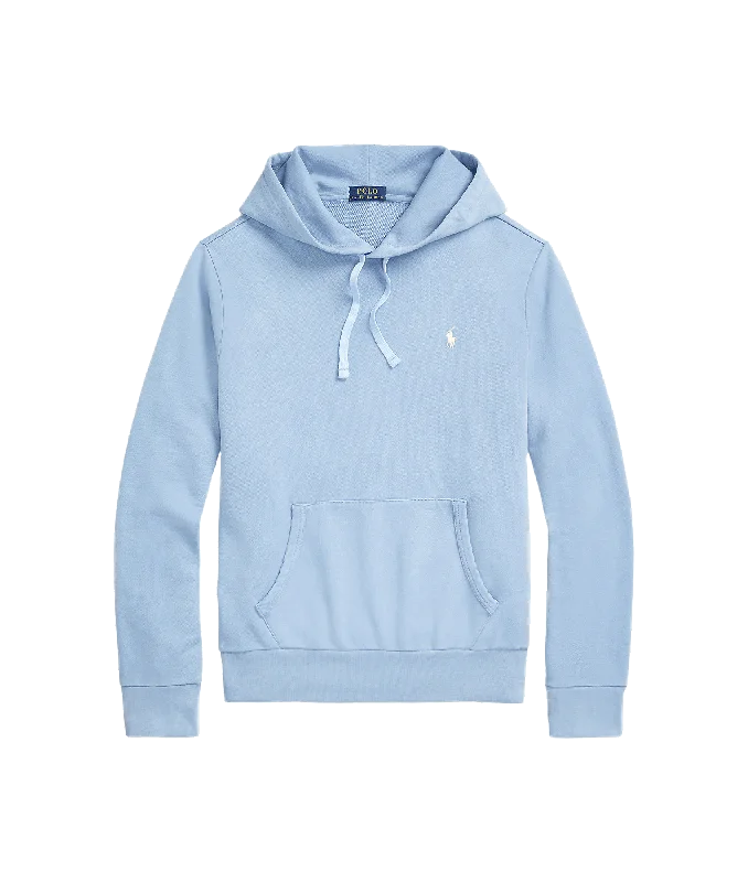 Loopback Fleece Hoodie - Blue Hoodie with Hem Raw Edge Edgy Unfinished