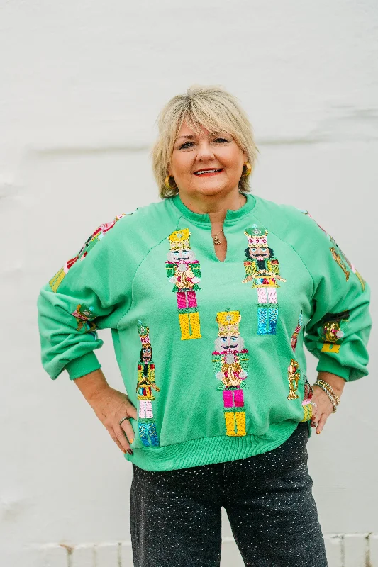 Queen of Sparkles: Green Nutcracker Band Sweatshirt Hoodie with Applique Textured Unique