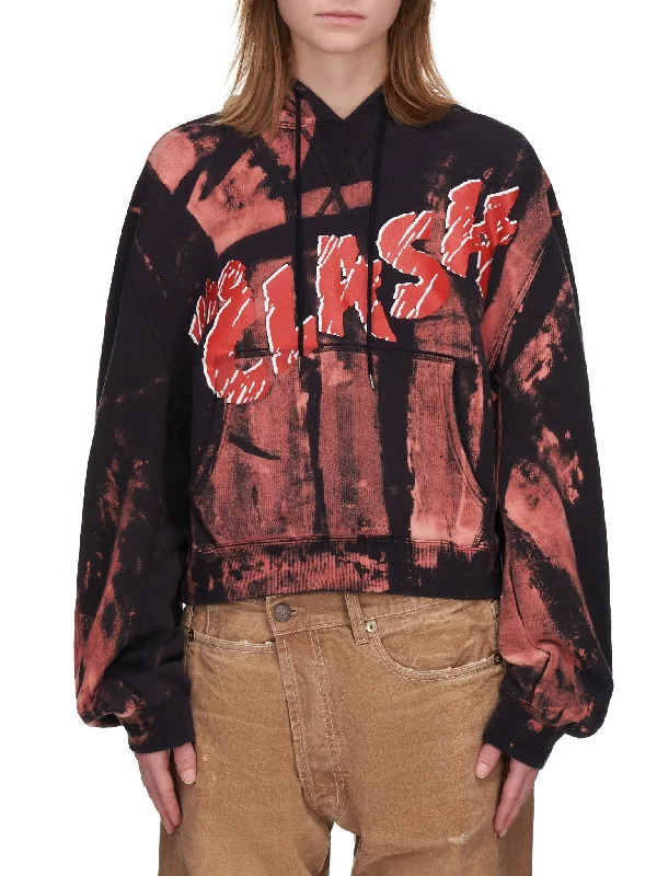 Clash Cropped Hoodie (R13W3622-BLEACHED-BLACK) Hoodie with High-Low Hem Asymmetrical Trendy