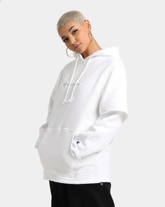 Champion Women's Reverse Weave Liquid Layer Hoodie White Hoodie with Illustration Artistic Creative