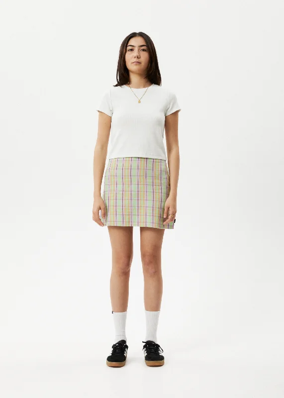 AFENDS Womens Kali - Mini Skirt - Pistachio Check flowy skirt hem