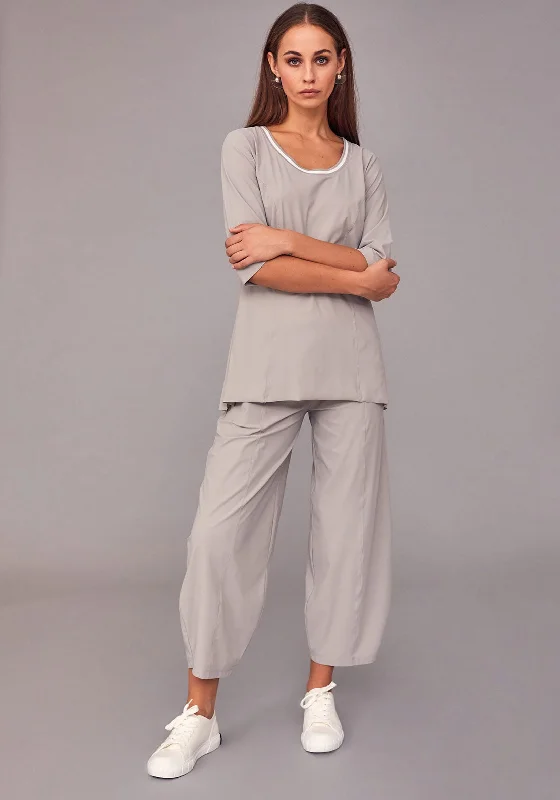 Naya Wide Leg Cropped Elasticated Trousers, Stone Trousers Modern Contemporary