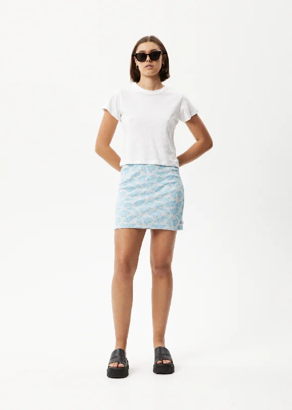 AFENDS Womens Billie - Ribbed Floral Mini Skirt - Smoke Blue cotton skirt soft