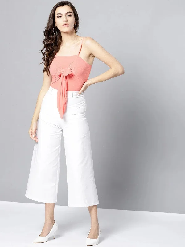 Nude Front Knot Strappy Crop Top Collared Crop Top Boat Neck A-Line