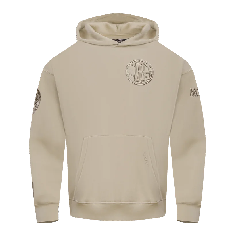 NBA BROOKLYN NETS NEUTRAL DROP SHOULDER FLC PO HOODIE (TAUPE) Hoodie with Mock Neck Collared Structured