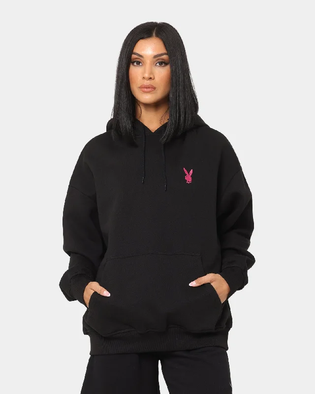 Playboy Bunny Basics Oversized Hoodie Black Hoodie with Metallic Shiny Futuristic