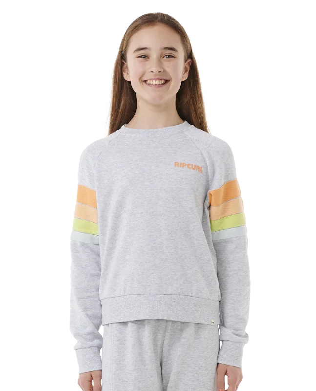 Girls High Tide Surf Sweatshirt in Light Grey Heather Hoodie with High Neck Warm Protective