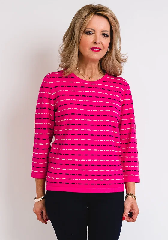 Leon Collection Stitch Print Fine Knit Jumper, Pink Embroidered Appliqued Beaded