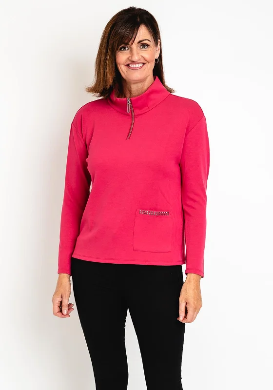 Barbara Lebek Half Zip Sweater, Pink Satin Blend Silk Blend Wool Blend