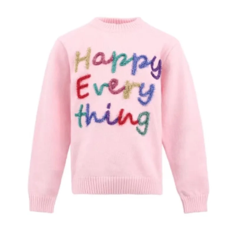 Women's Happy Everything Tinsel Sweater- Pink Transparent Opaque Sheer