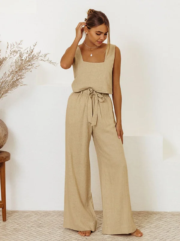 Hazel Blues® |  Square Neck Sleeveless Top and Pants Set Pants High-Waisted,