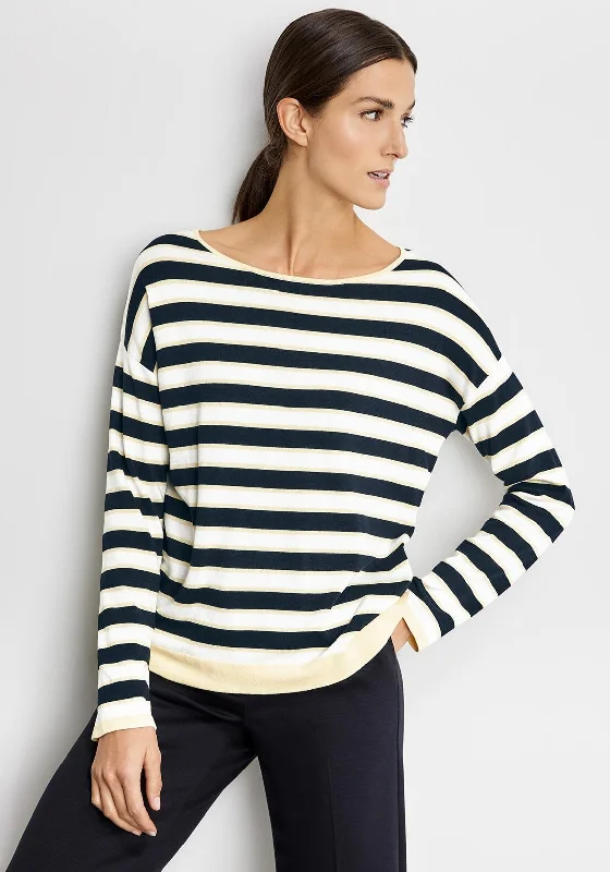 Gerry Weber Striped Fine Jumper, Black White & Lemon Handmade Hand-knitted Hand-woven