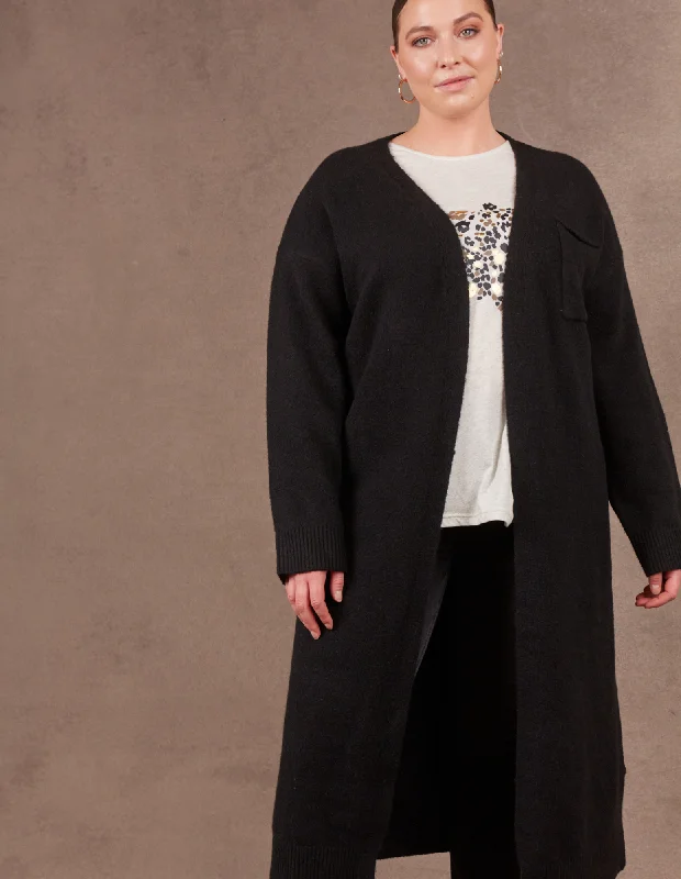 Paarl Longline Cardigan- Ebony - Eb & Ive Wool Cardigan Cotton Cardigan Cashmere Cardigan