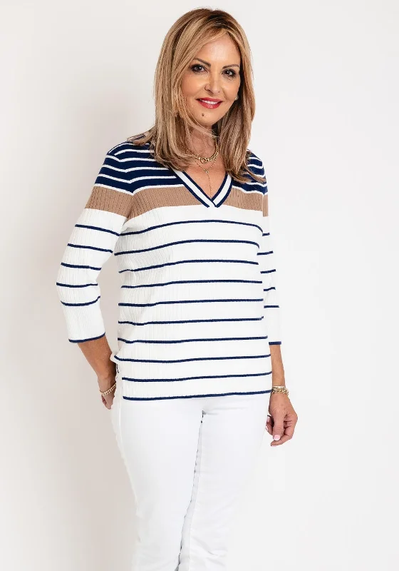 Olsen Henny Striped Jumper, Night Blue Anti-Pilling Anti-Shrink Durable