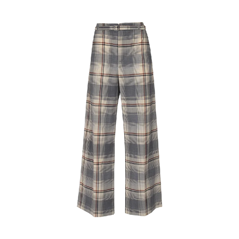 Belted Check Trousers Trousers Satin Smooth