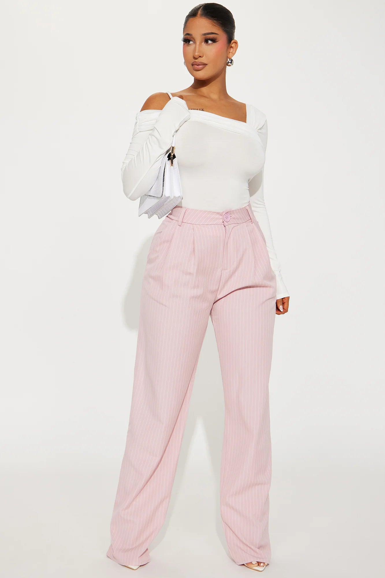 High-Waisted Pinstripe Wide Leg Trousers Trousers Cargo pockets