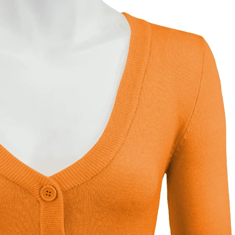 Yemak Cropped Bolero Cardigan In Light Orange Elasticated Padded Insulated