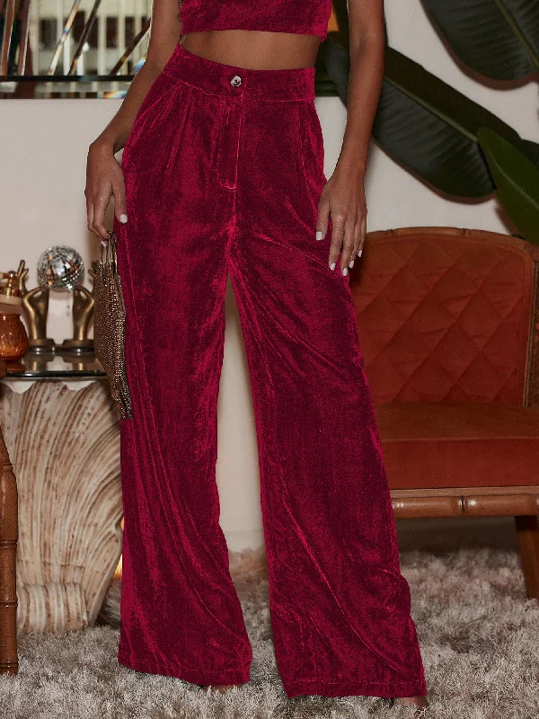 Velvet Straight Loose Fit Wide Leg Trousers Pants Trousers Custom Made