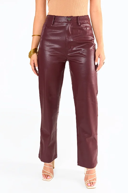 Gomez Vegan Leather Pants - Wine Quality Crop,