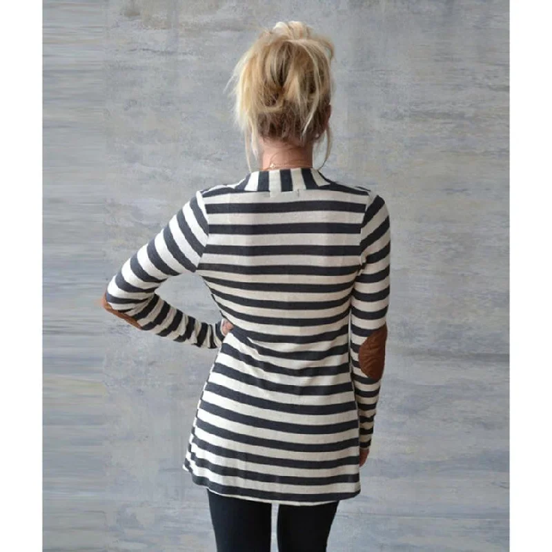 Women's Trench Elegant Casual Long Sleeve Striped Cardigans Oversized Loose Flowy