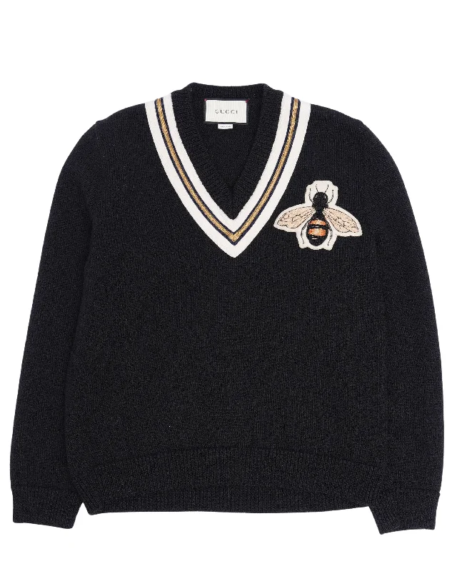 Bee Applique Wool Sweater Elegant Classic Vintage