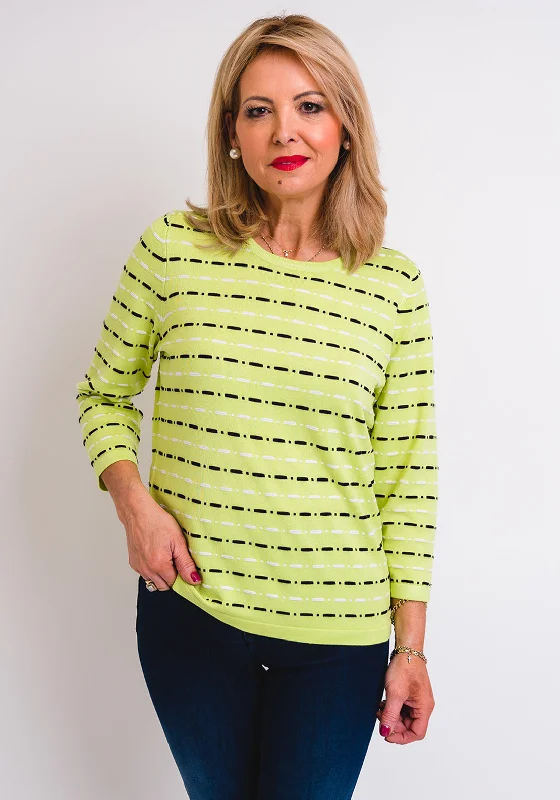 Leon Collection Stitch Print Fine Knit Jumper, Lime Green Lace Blend Ribbed Blend Corduroy Blend