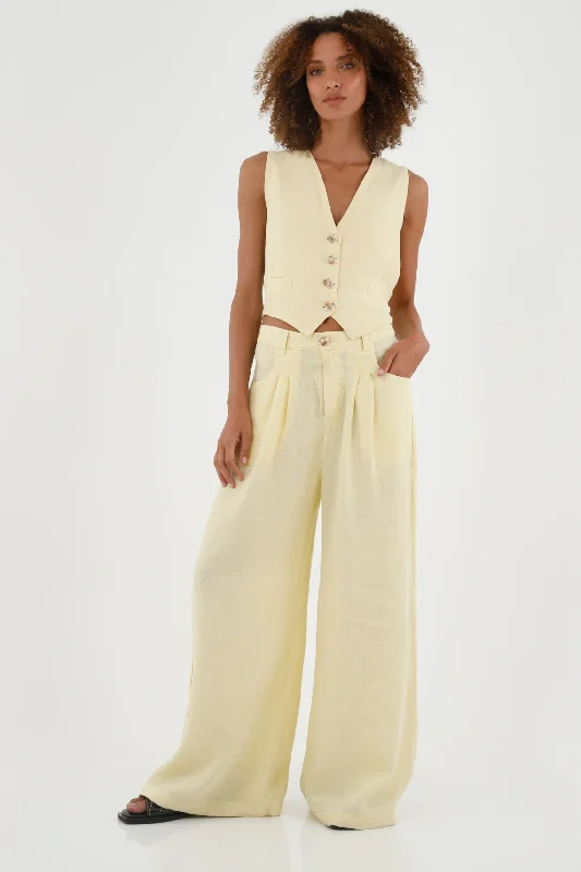 Women's Yellow Linen Pants Trousers Skinny,