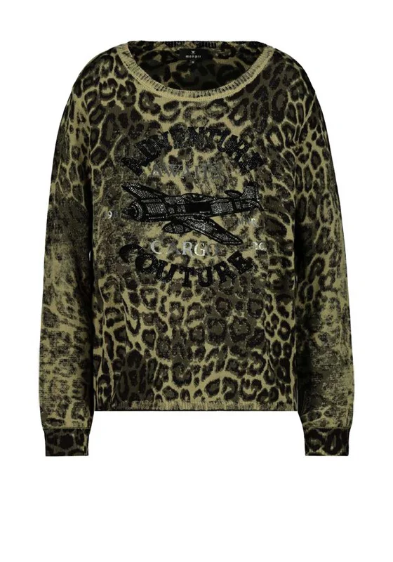 Monari Leopard Print Rhinestone Sweater, Green & Black Tailored Straight A-Line