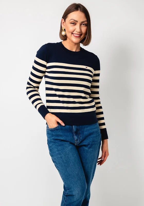 Tommy Hilfiger Striped Knit Sweater, Navy and Beige Silk Blend Satin Velvet