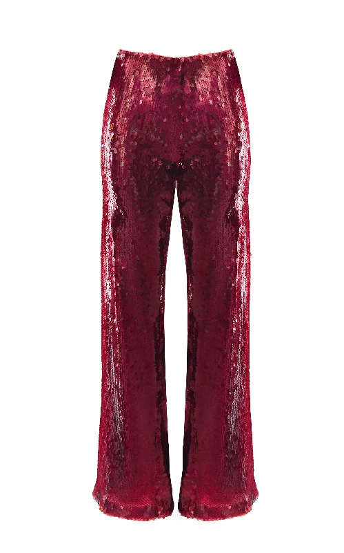 Elena Sequence Pants Fuschia Straight Trendy,