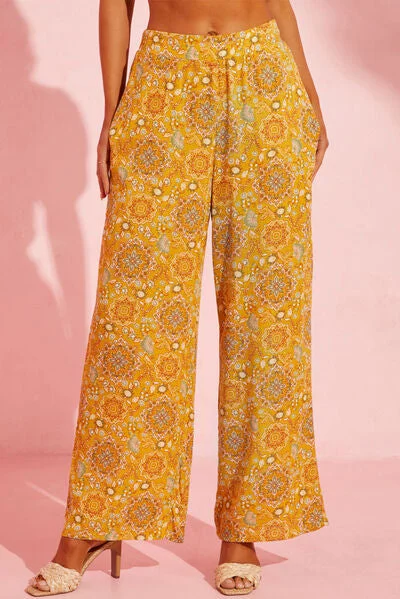 Blue Zone Planet |  Pocketed Floral Wide Leg Pants Crop Quality,