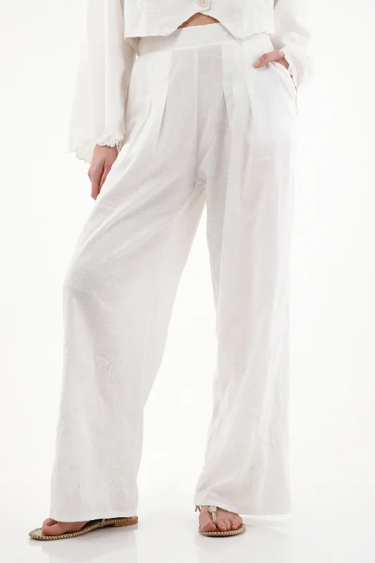 Women's Classic Pants with Embroidery on Raw Hem Sale Straight,