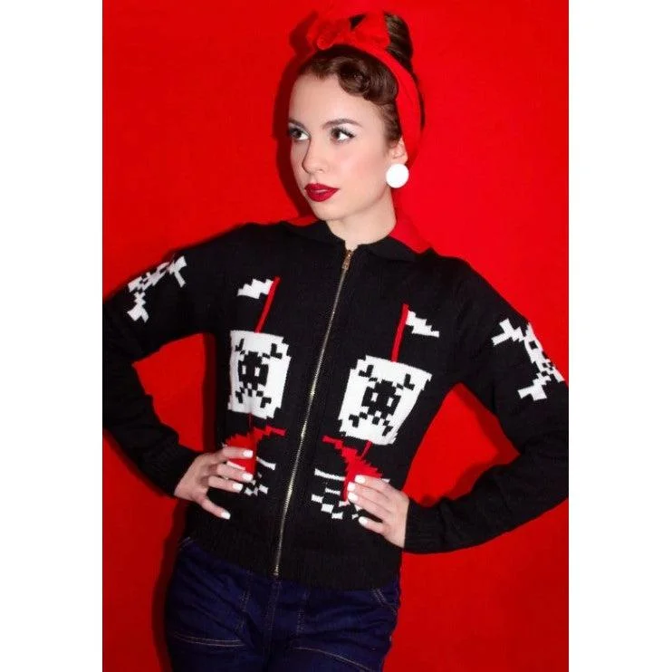 Star Struck Clothing Pirate Cardigan in Black Cotton Fabric Linen Fabric Terry Fabric