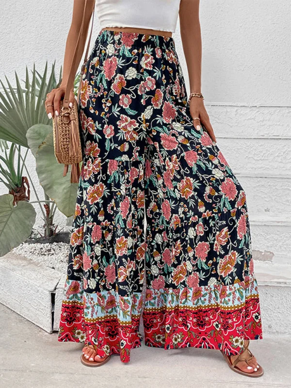 Bohemian Floral Flared Wide-Leg Pants Denim Wide-Leg,