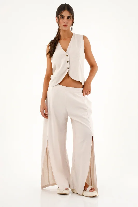 High-Waisted Straight Leg Pants with Slit for Women Skinny Best Seller,