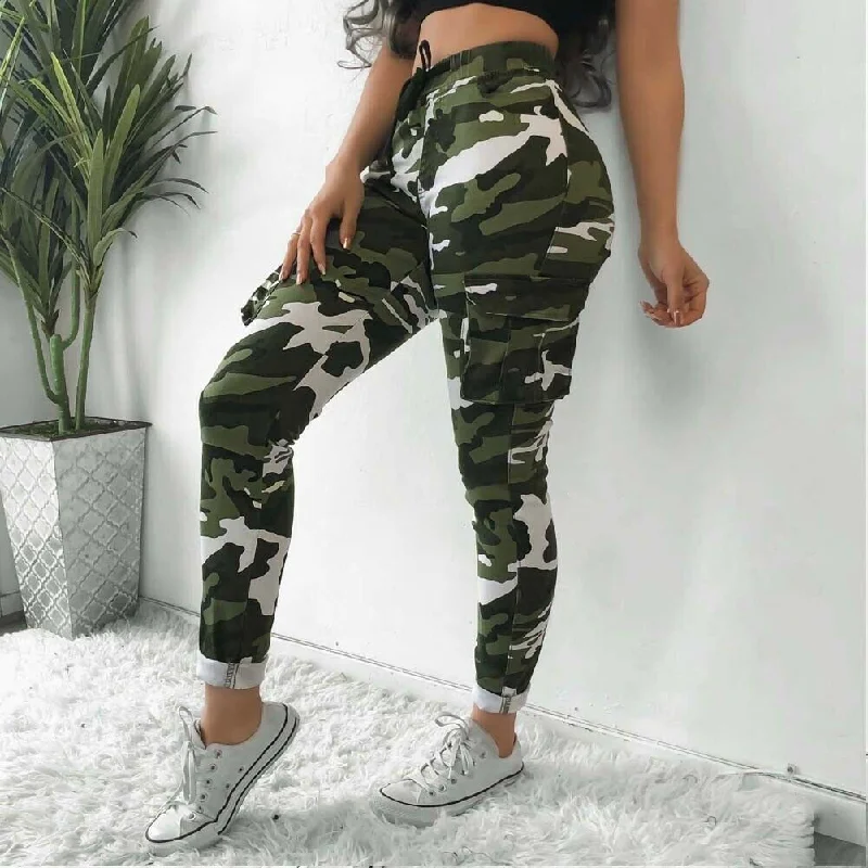 Women Camouflage Long Pants Camo Cargo Trousers Casual Summer Pants Military Army Combat Sports Fashion Clothes Trousers Silk Elegant