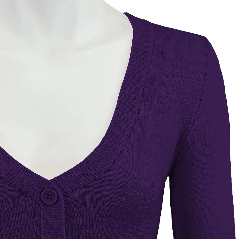 Yemak Cropped Bolero Cardigan In Grape Notch Collar Peter Pan Collar Cowl Neck