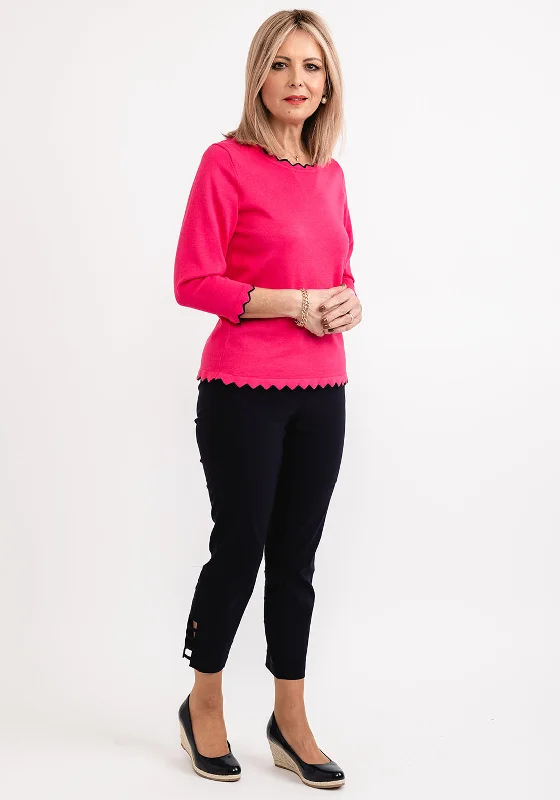 Micha Contrast Cut Trim Knit Sweater, Fuchsia Wool Sweater Cotton Sweater Cashmere Sweater