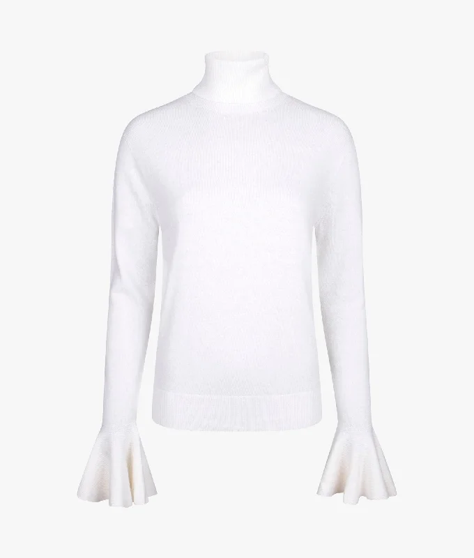 Tamsenn roll neck fluted sleeve jumper in ivory Slim Fit Regular Fit Oversized