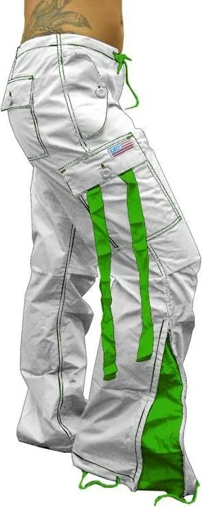 UFO Girly Hipster Pants With Expandable  Bottoms (White & Lime) Trendy Cotton,