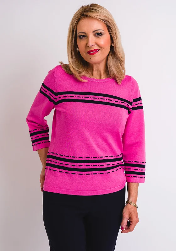 Leon Collection Stitch & Stripe Print Jumper, Pink Cashmere Blend Cotton Blend Poly Blend