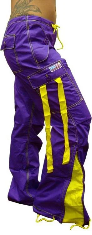 UFO Girly Hipster Pants With Expandable Bottom (Purple / Yellow) [XS] Flared Stretch,