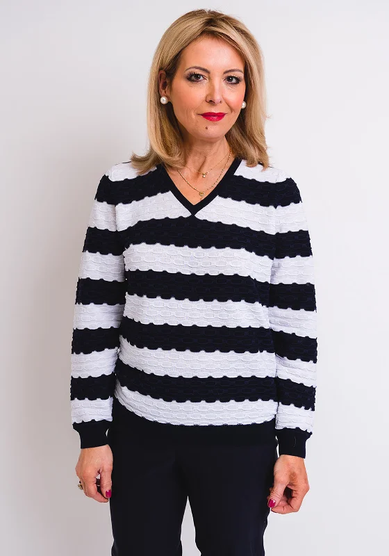 Leon Collection Striped Textured Jumper, Navy & White Houndstooth Herringbone Solid