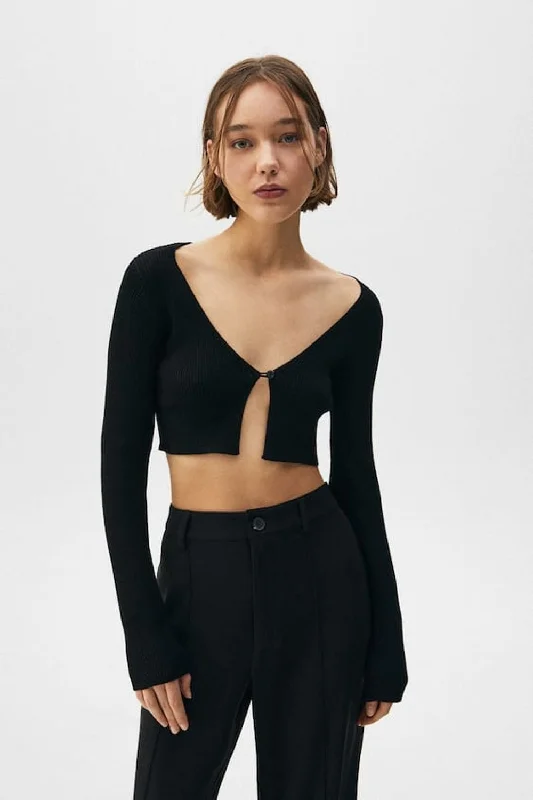 Cropped Black Open Cardigan Modern Contemporary chic