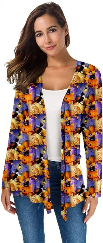 Pumpkin Cat Cardigan Ladies Spandex Rayon Corduroy