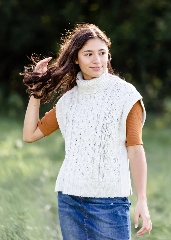 Ivory Turtleneck Cable Knit Sweater Vest - FINAL SALE Ribbed Striped Patterned