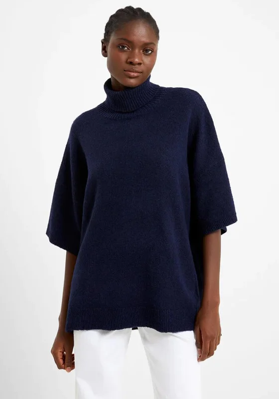 French Connection Kezia Recycled Roll Neck Jumper, Marine Oversized Loose Flowy