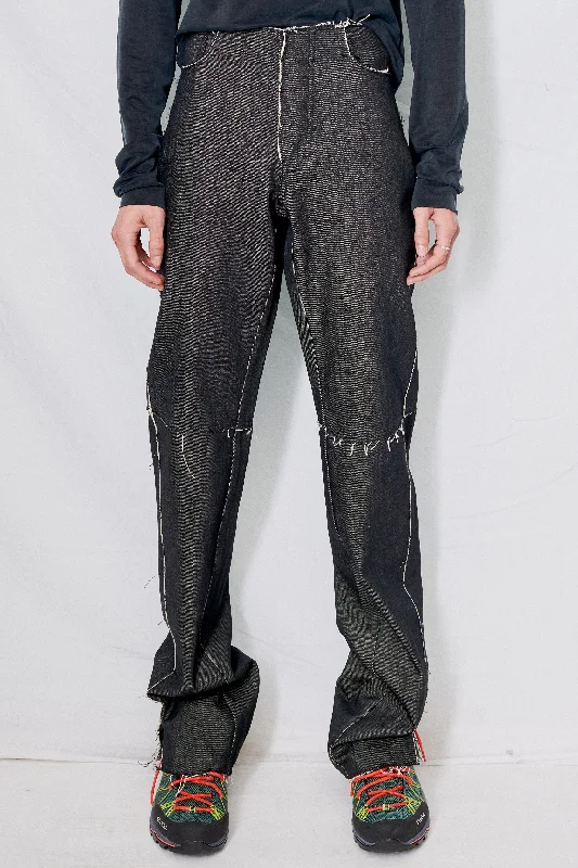 No.155 Black Denim Slit Trousers Trousers Evening Elegant