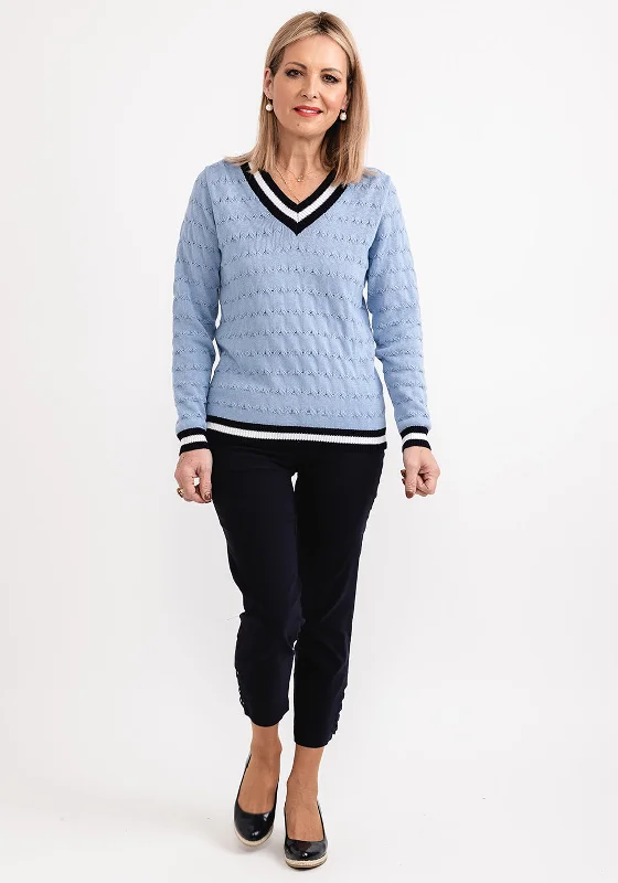 Micha Sporty Trim Knit Jumper, Blue Multi Cable Knit Ribbed Knit Lace Knit