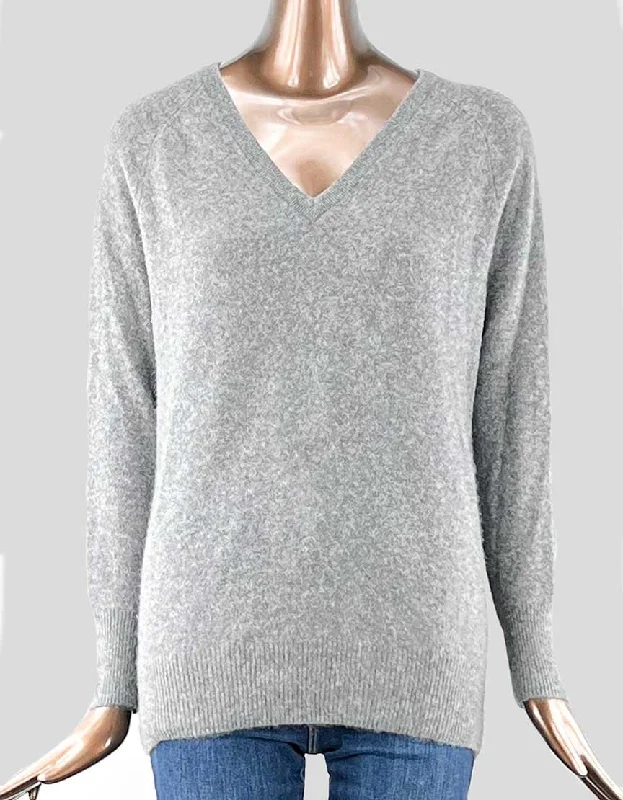 EQUIPMENT Grey Cashmere V-Neck Sweater - X-Small Print Jacquard Patchwork